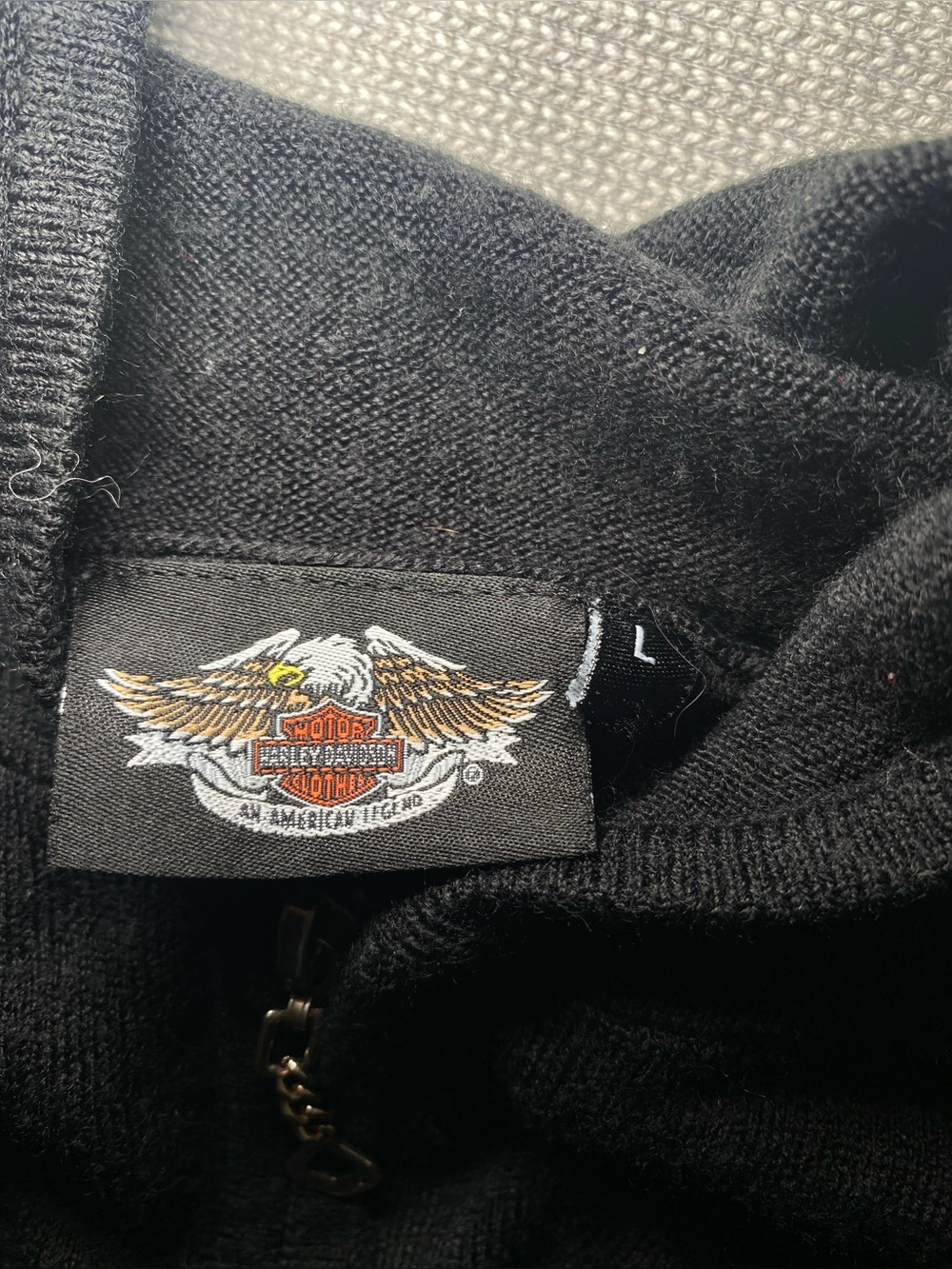 Womens L Y2K Harley Davidson Black Lightweight Hooded Zip Up Tribal Style - Picture 8 of 9